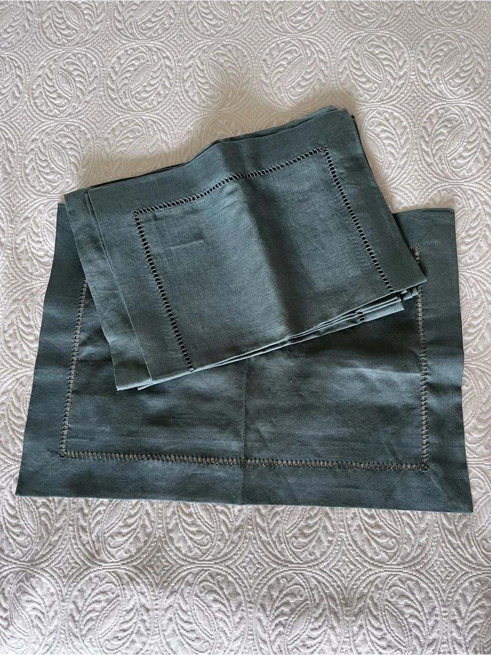NWT Deadstock (9) Pottery Barn Linen Homestead Placemats Atlantic Blue Hemstitch